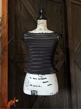 JS Collections Black Striped Sheer Panel Crop Top. Absolutely a gorgeous piece